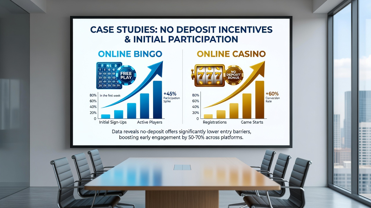 Detailed breakdown of participation metrics from multiple operator case studies on no deposit incentives for UK players